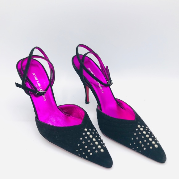 Emanuel Ungaro Shoes - Emanual Ungaro Pointy Studded Strappy Suede Heels